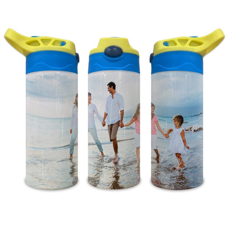 Kids Coloured Bottles Yellow Handle Blue Lid Cover Custom Print On Demand Australia Family